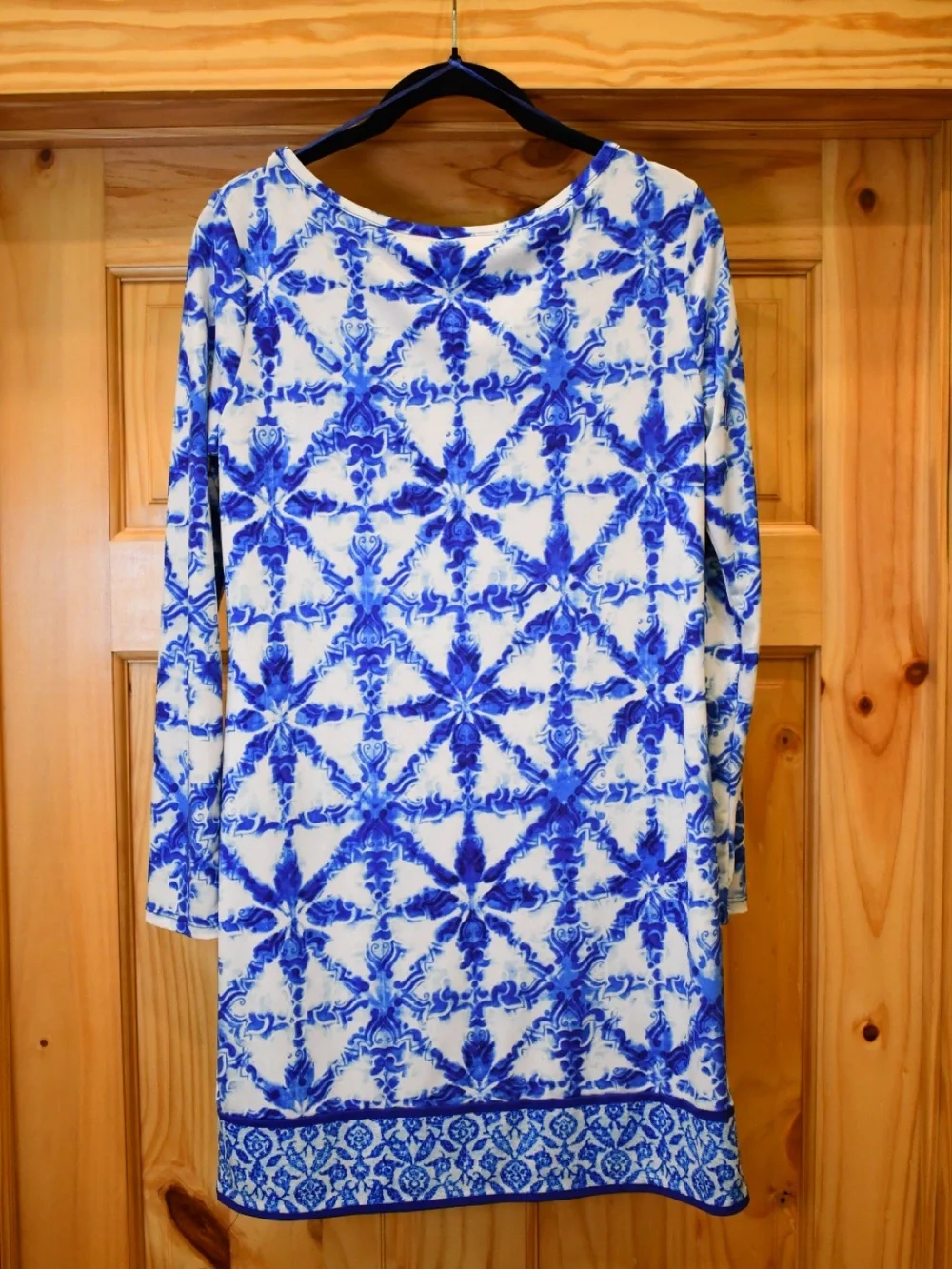 Michael Kors Blue & White Printed 3/4 Sleeve Mini Shift Dress P/M